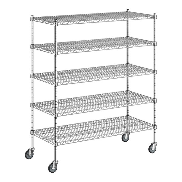 A silver metal Regency wire shelving unit with five shelves.