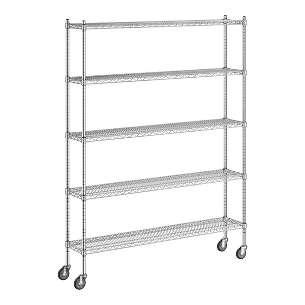 A Regency chrome wire shelving starter kit with wheels.