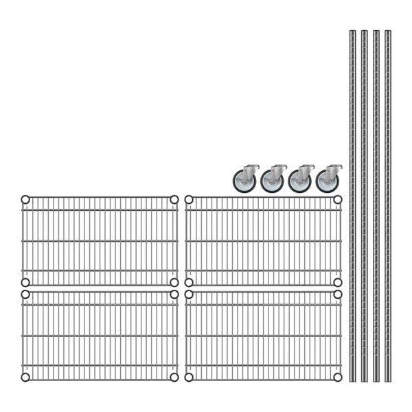 A Regency wire shelving unit with metal rods forming a grid.