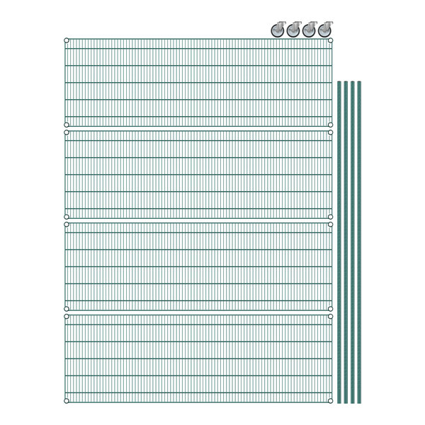 A white grid with green and blue lines.