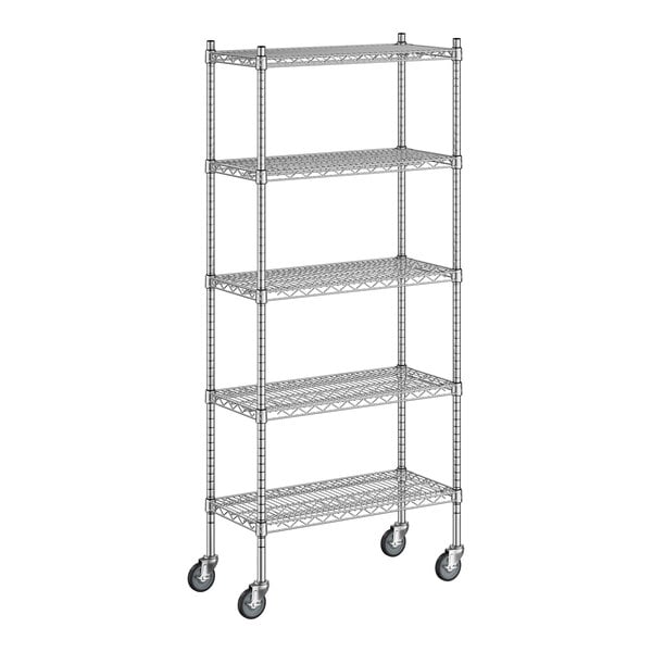 A Regency chrome wire shelving unit with five shelves.