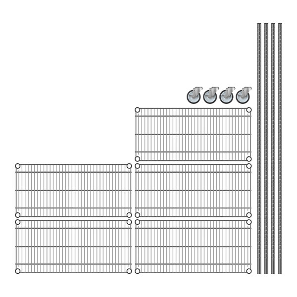 A Regency chrome wire shelving unit with wheels and 5 shelves.