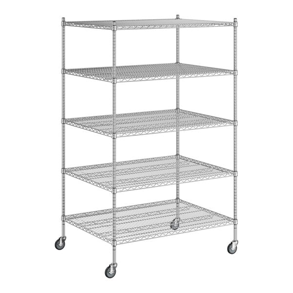 A wireframe of a Regency chrome wire shelving unit with 4 shelves.