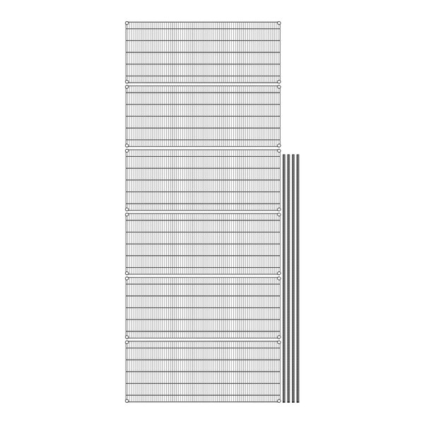 A black and white diagram of a Regency wire shelving unit with 6 shelves.
