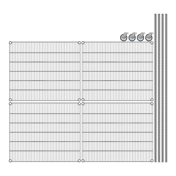 A Regency chrome wire shelving unit with wheels.