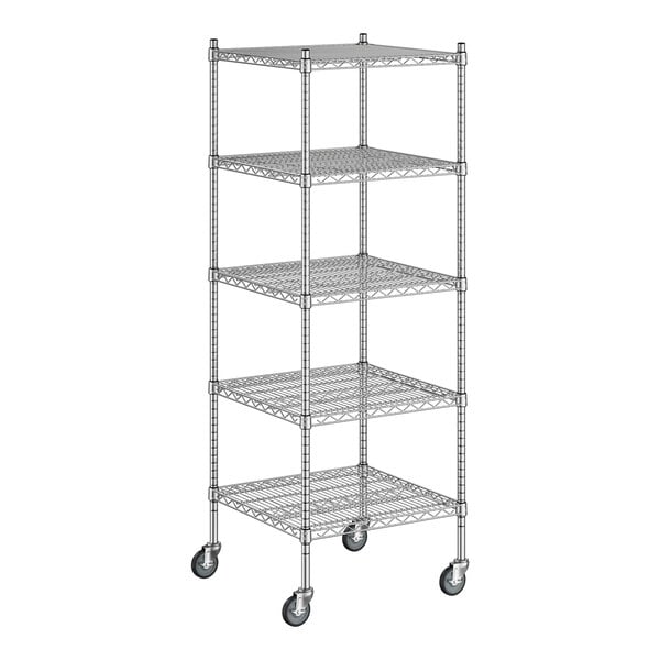 A Regency stainless steel wire shelving unit with five shelves.