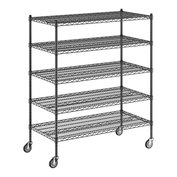 A black wire Regency shelving unit with four shelves.