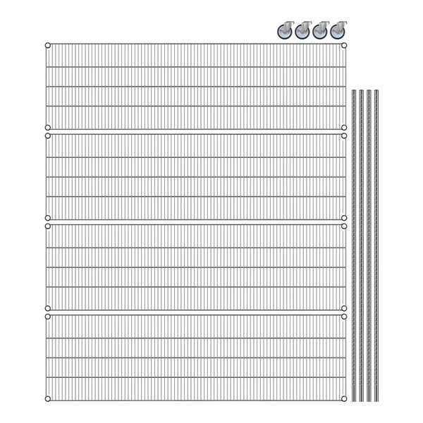 Regency Chrome mobile wire shelving starter kit with wheels and 4 shelves.