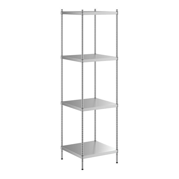 A Regency stainless steel shelving unit with four shelves.