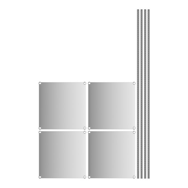 A white rectangular Regency stationary shelving unit with four square holes in each corner.