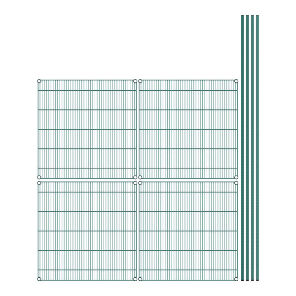 A white grid with green and blue lines.