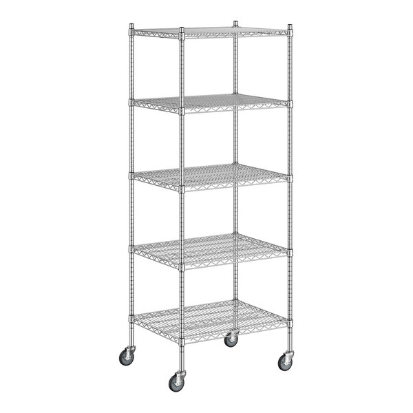 A Regency chrome wire shelving unit with five shelves.