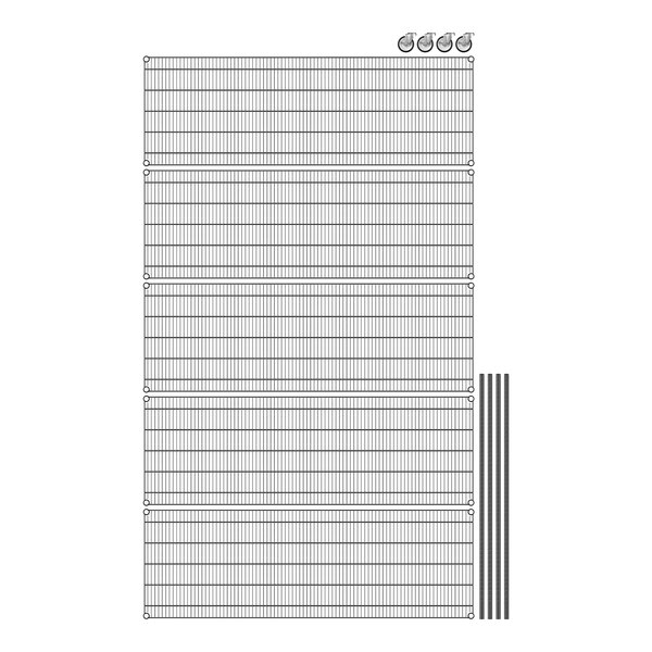 A grid of wire mesh with the dimensions of a Regency Black Epoxy Wire Shelving unit.