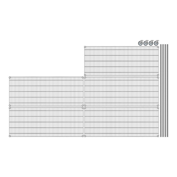 A grid of wire shelves with a white background.