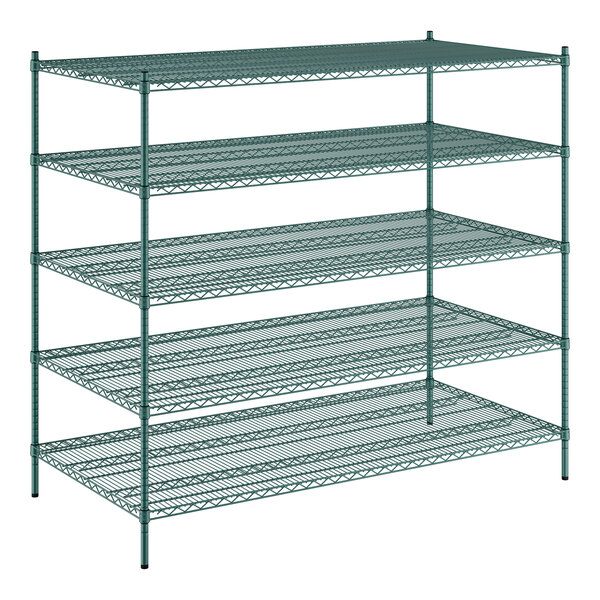 A Regency green wire shelving starter kit with 5 shelves.