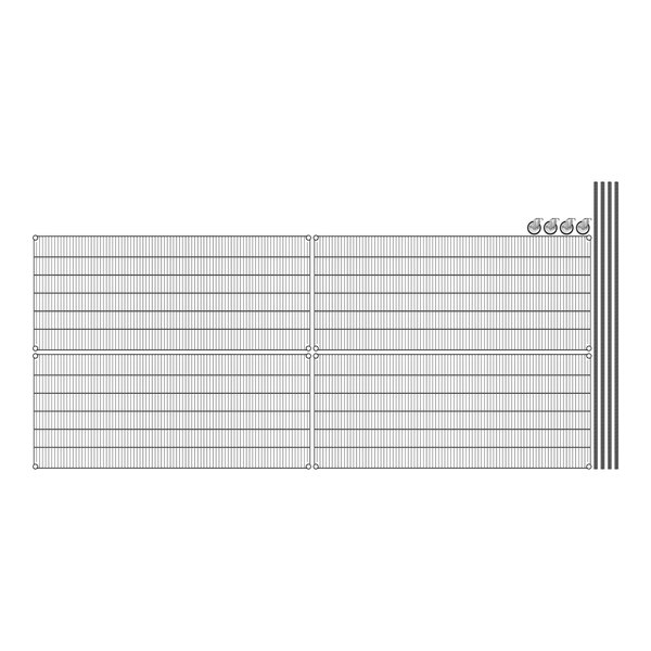 Regency black wire shelving with 4 shelves on a white grid.