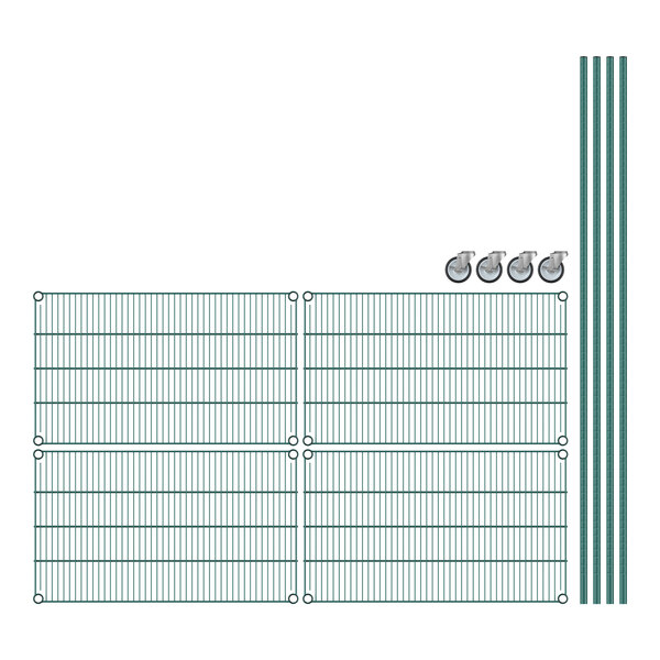 A drawing of Regency wire shelving with green lines on a grid.