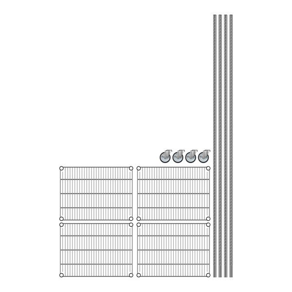 A Regency chrome wire shelving unit with four shelves.