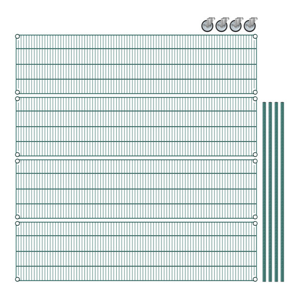 Regency wire shelving with green grid lines.