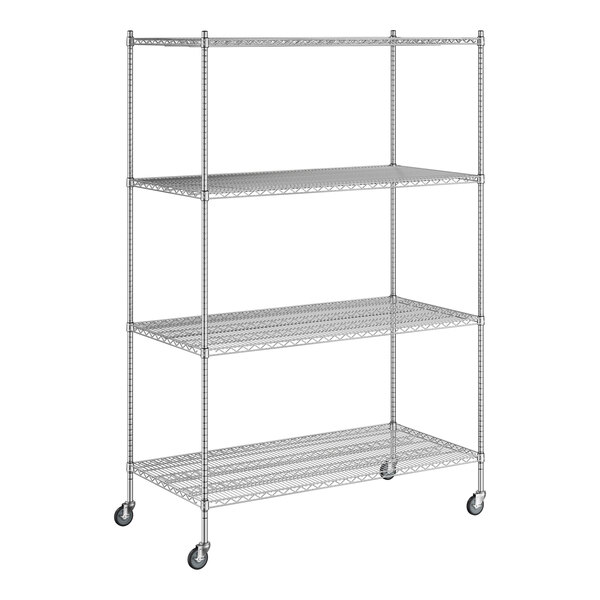 A Regency chrome wire shelving unit with four shelves.