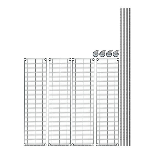A diagram of a Regency chrome wire shelving unit with 4 shelves.