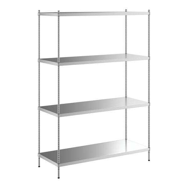 A Regency stainless steel shelving unit with four shelves.