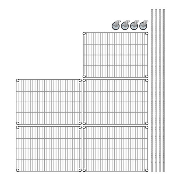 Regency chrome wire shelving starter kit with 5 shelves on wheels.