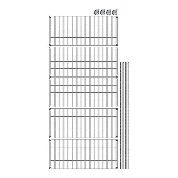 A drawing of a Regency wire shelving panel with vertical metal bars.