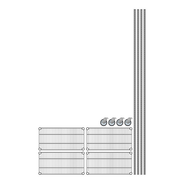 Regency chrome wire shelving with 4 metal shelves and a metal frame.