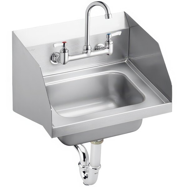 A Zurn stainless steel wall mounted hand sink with faucet.