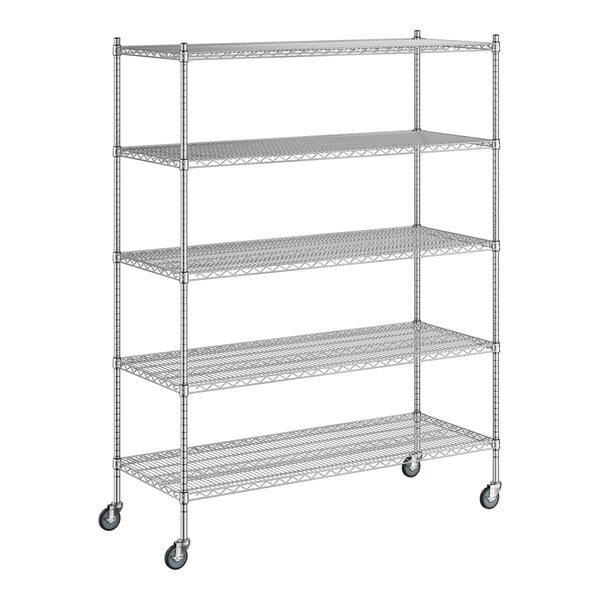 A wireframe of a chrome Regency wire shelving unit with four shelves.