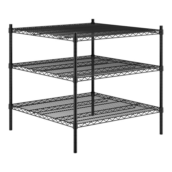 Regency 36" x 36" x 34" NSF Black Epoxy Stationary Wire Shelving Starter Kit with 3 Shelves