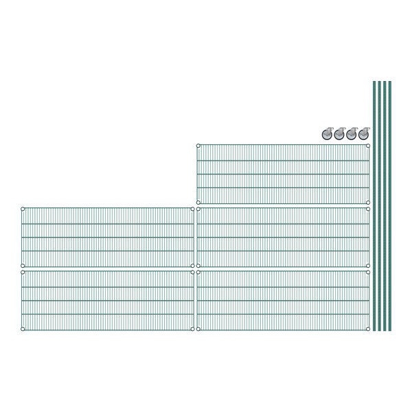 A Regency green wire shelving unit with 5 shelves.