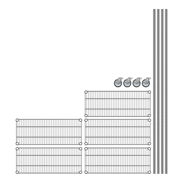 A Regency chrome wire shelving starter kit with five shelves.