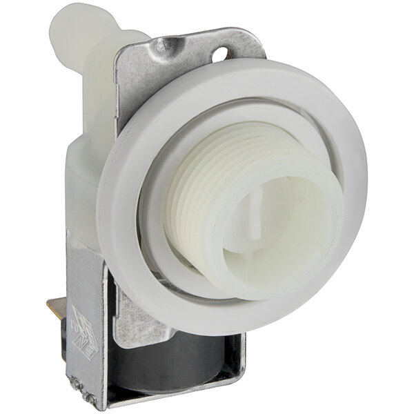 A white plastic Noble Warewashing electrovalve with a white plastic knob.