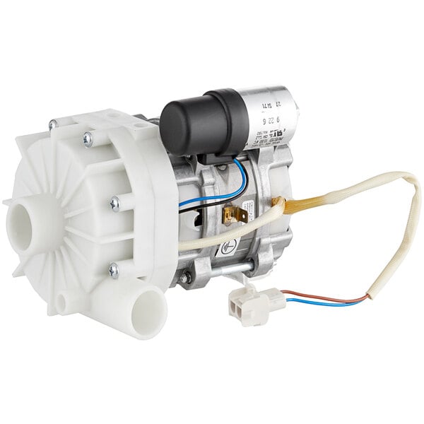 A white Main Street Equipment rinsing pump with wires and a black cap.