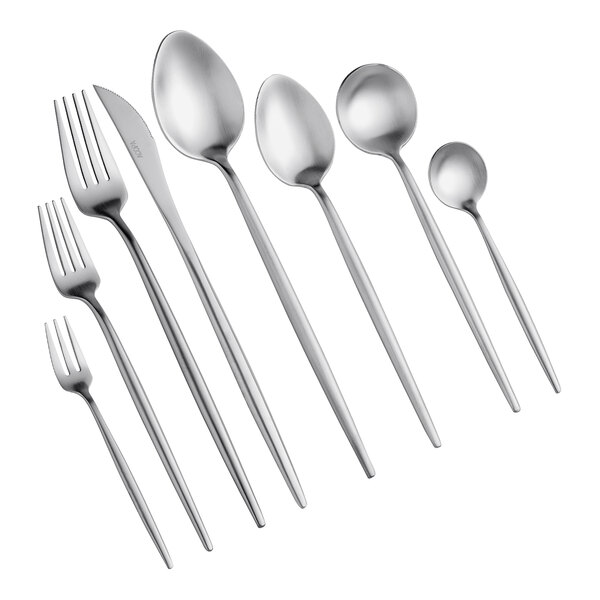 A close-up of Acopa Odin stainless steel spoons.