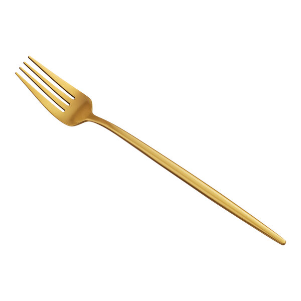 An Acopa Odin gold stainless steel dinner fork with a brushed finish.