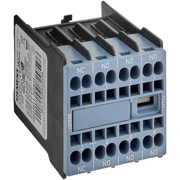 A grey and black Main Street Equipment Auxiliary Contactor with two wires.