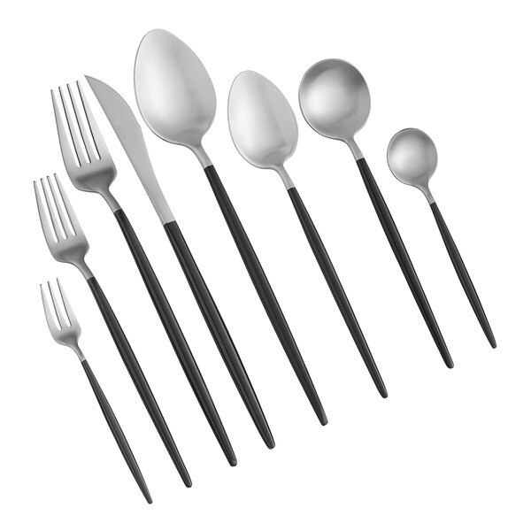 A close-up of Acopa stainless steel spoon with a black handle.