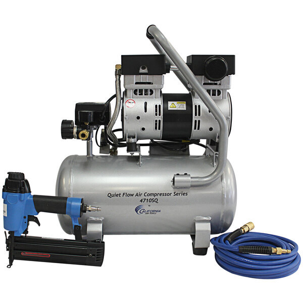 A California Air Tools air compressor with a blue hose attached.