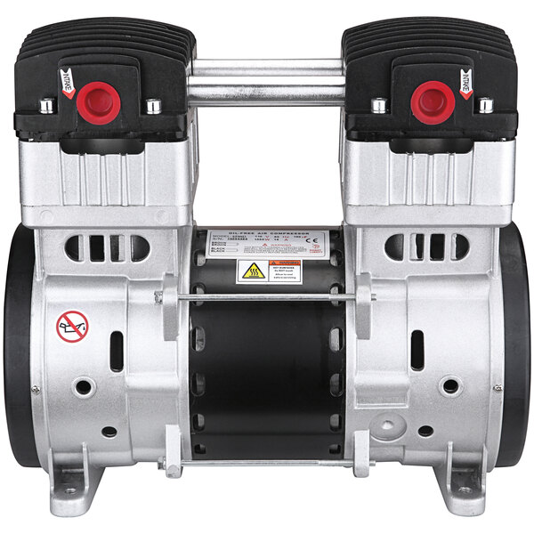 The black and red California Air Tools SP Series air compressor pump and motor with two red valves.