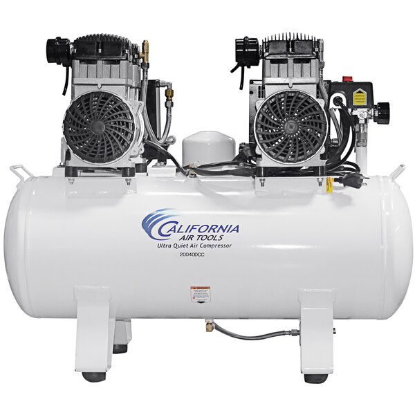 A white California Air Tools air compressor with two fans.