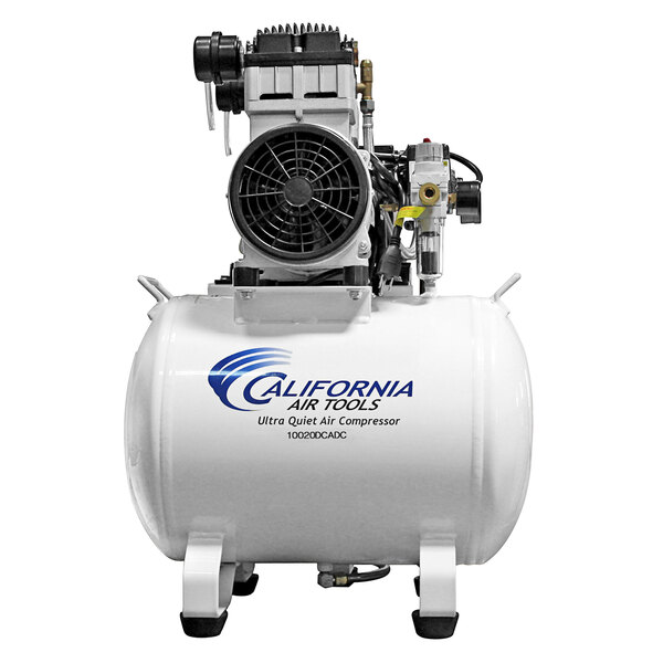 A white California Air Tools air compressor with black and blue text.