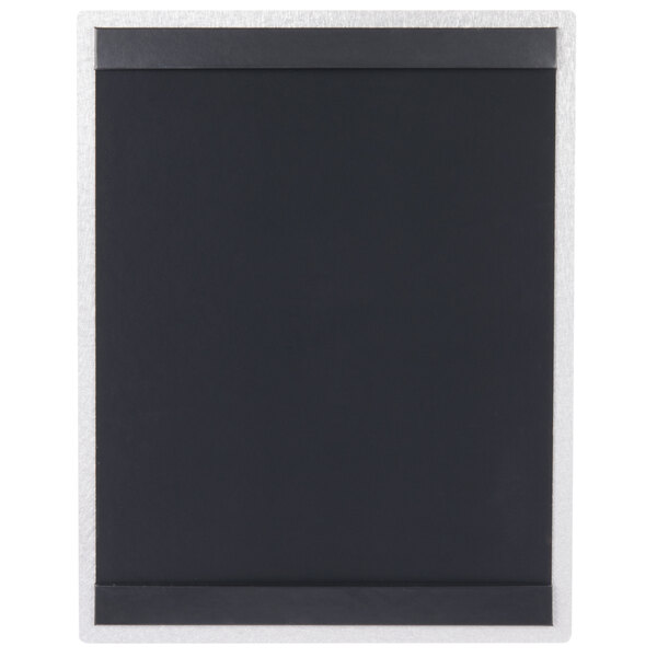 A black rectangular menu board with white top and bottom strips.