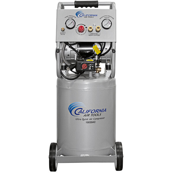 A California Air Tools air compressor on wheels with a hose.