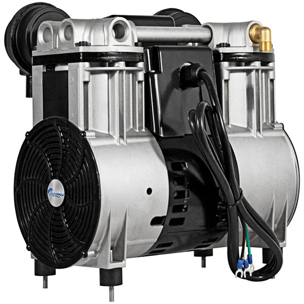 A white California Air Tools air compressor pump and motor with a hose.