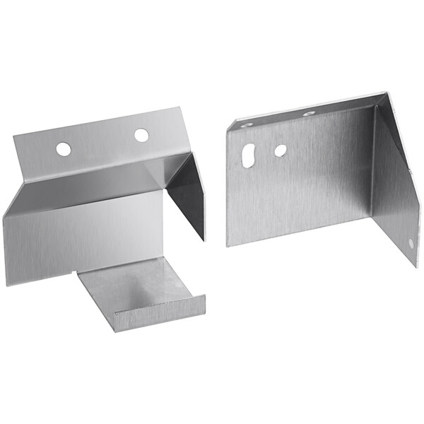 A metal corner bracket with holes.