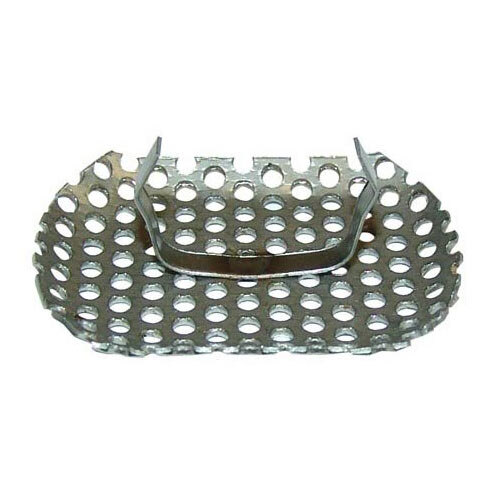 A metal Wells drain screen with holes.