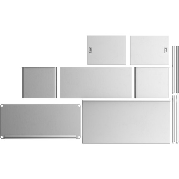 A white rectangular Steelton stainless steel table with sliding doors.